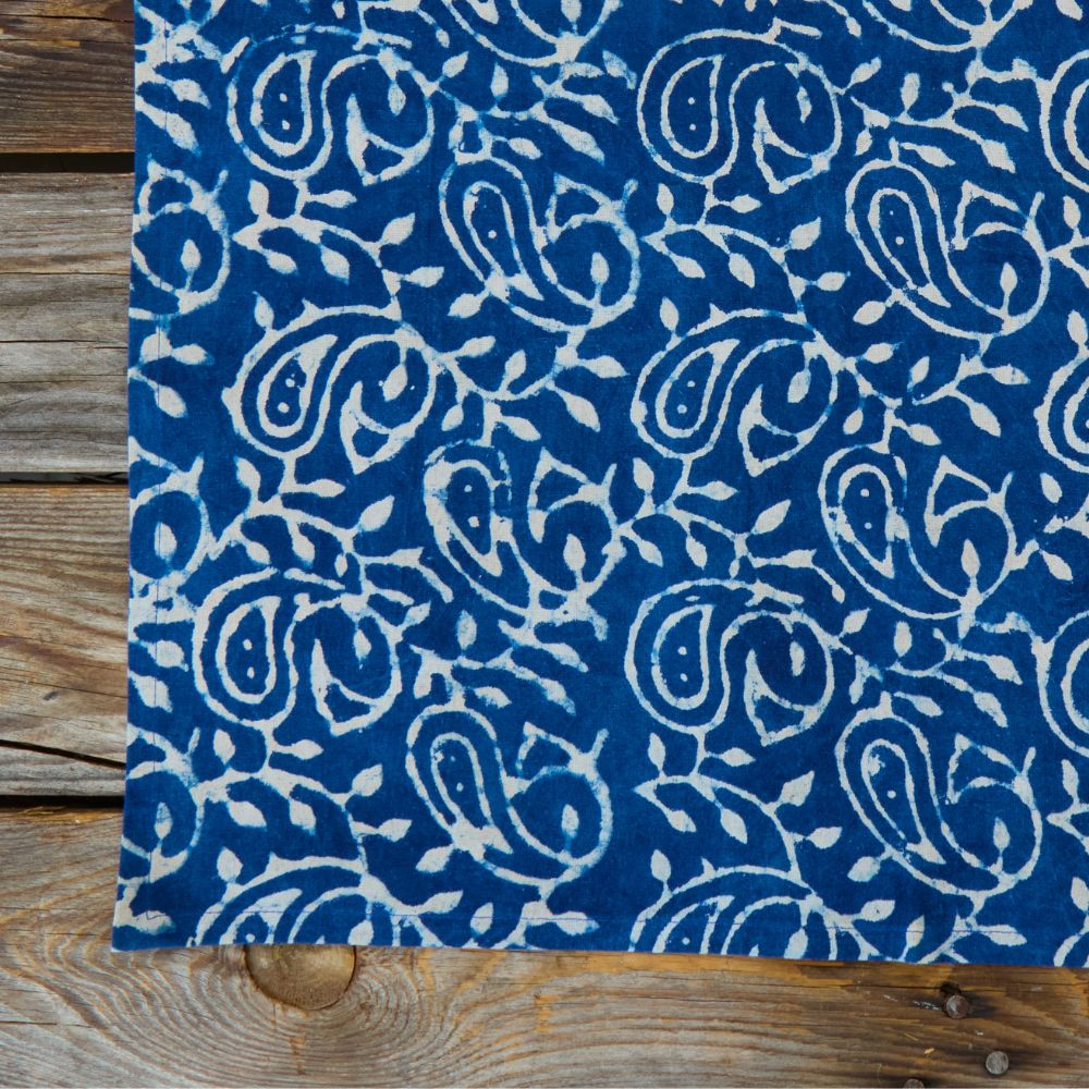 Indigo Paisley Vine Resist Block Print Napkin Set