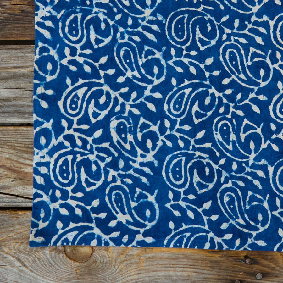 Indigo Paisley Vine Resist Block Print Napkin Set