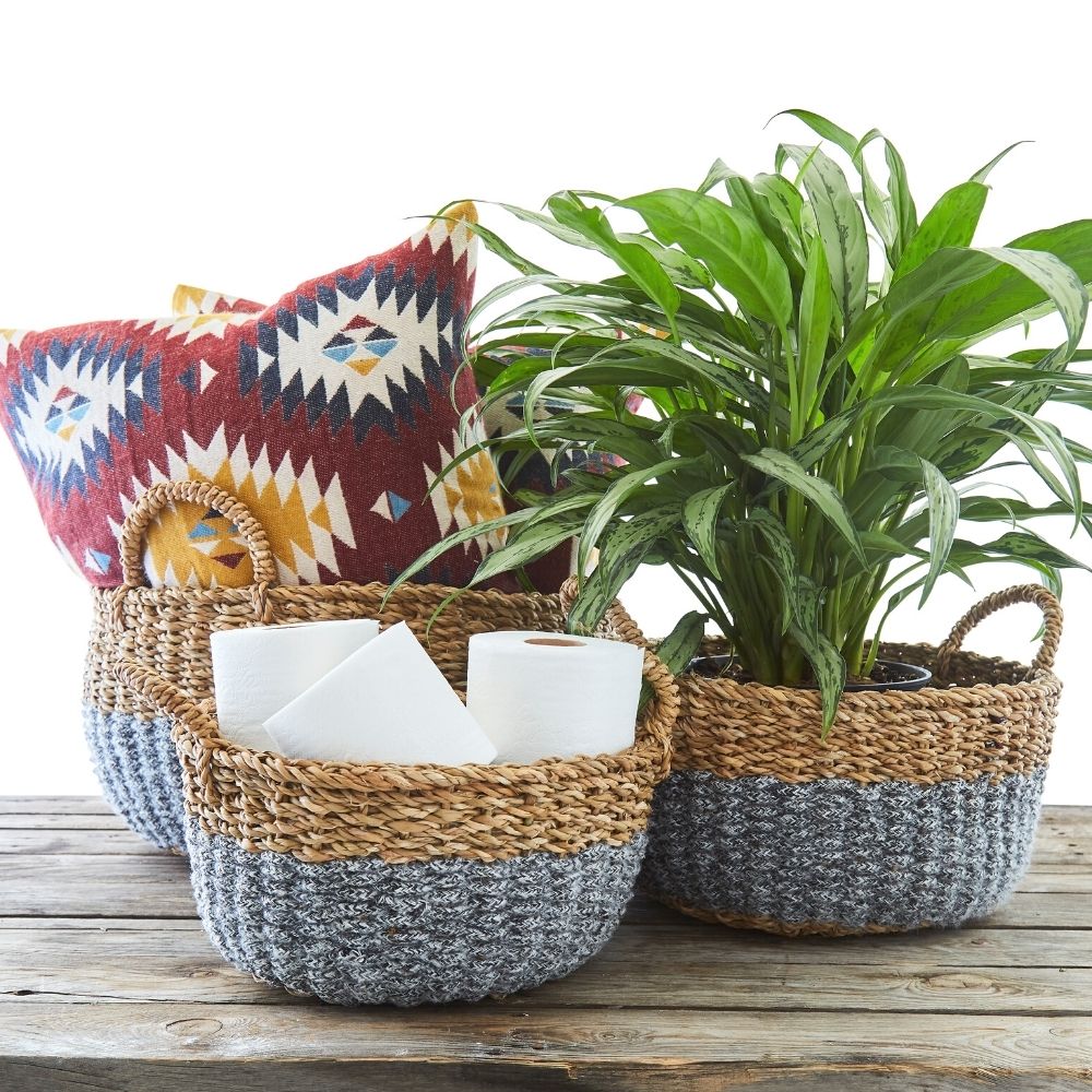 16" Small Wide Cotton Rope Planter Shelf Basket Set of 3