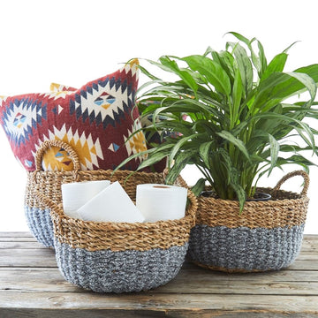 16" Small Wide Cotton Rope Planter Shelf Basket Set of 3