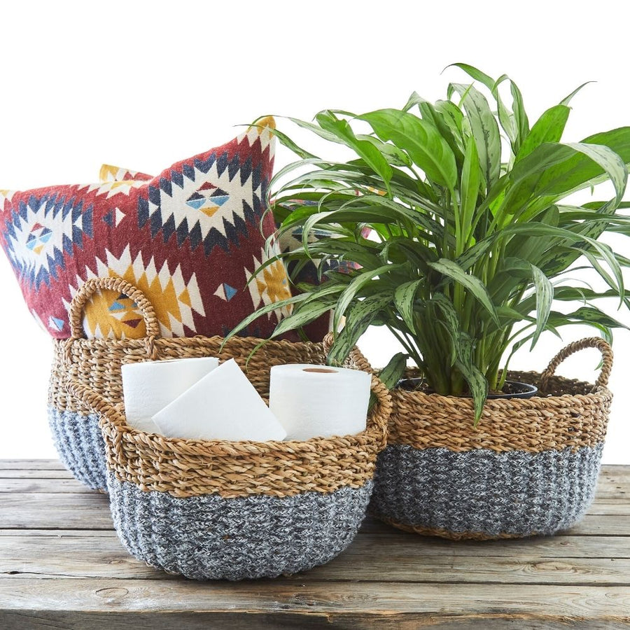 16" Small Wide Cotton Rope Planter Shelf Basket Set of 3