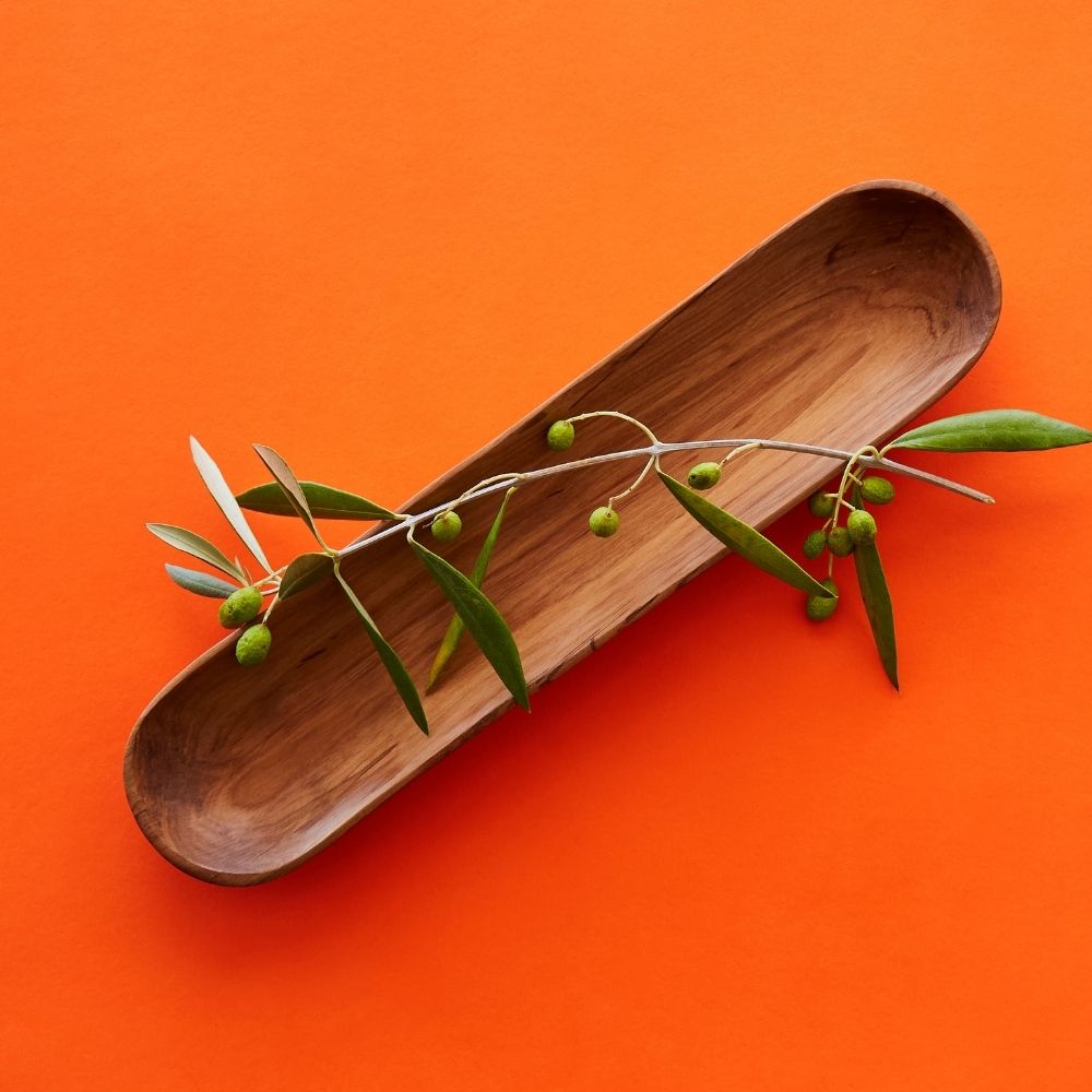 Long Olive Wood Baguette Bowl Set