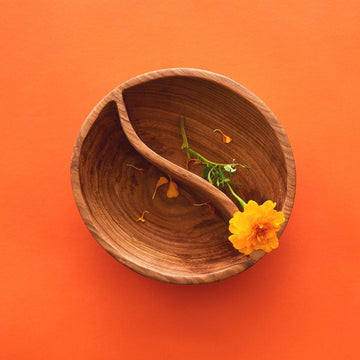 Divided Olive Wood Snack Bowl