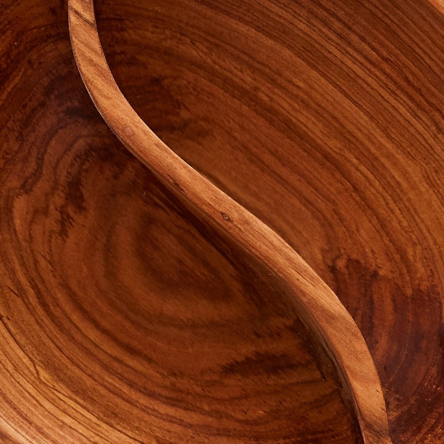 Divided Olive Wood Snack Bowl