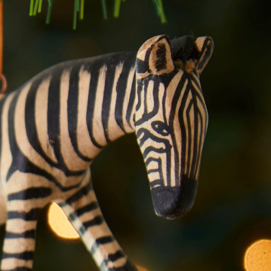 Painted Wood Zebra Christmas Ornament
