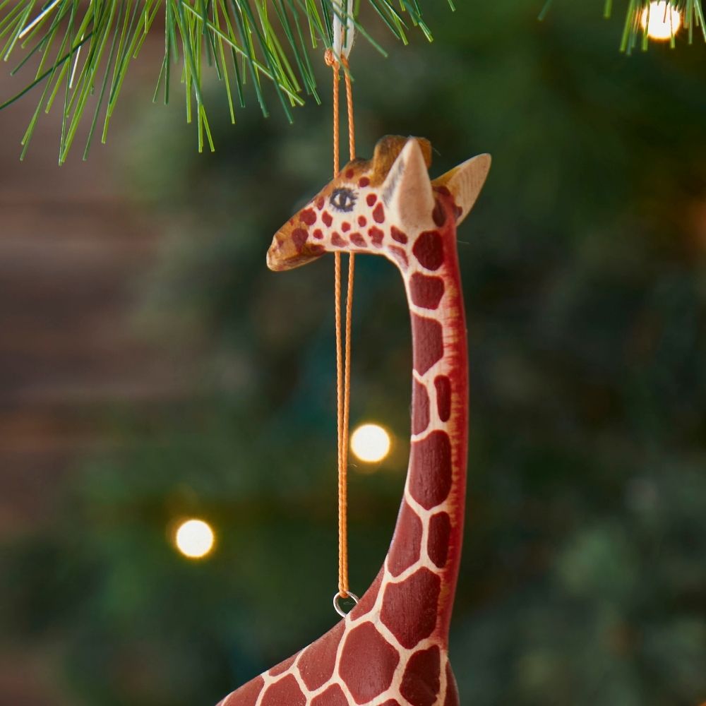 Painted Wood Giraffe Christmas Ornament