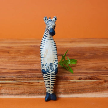 Painted Wood Sitting Zebra Sculpture