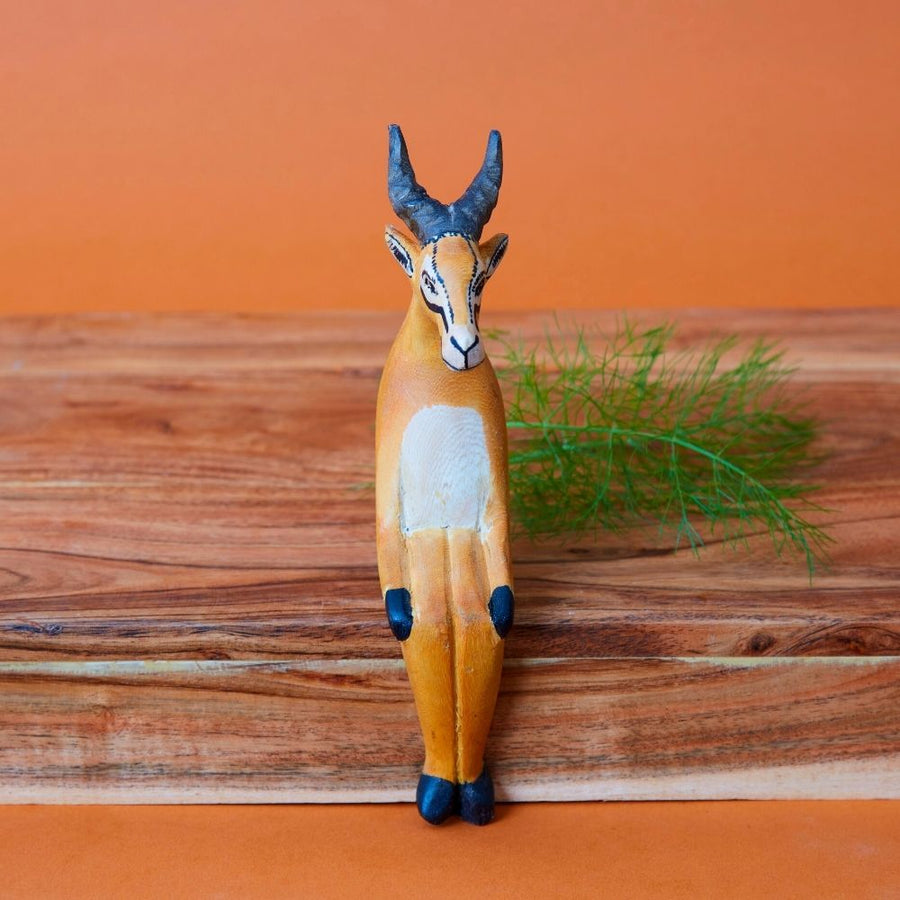 Painted Wood Giraffe Alligator Zebra Antelope Sitting Sculpture Set