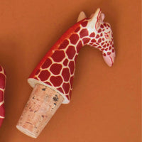 Painted Wood Giraffe Wine Bottle Topper Set