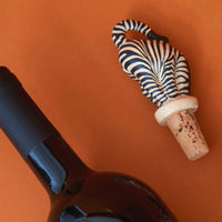 Painted Wood Zebra Wine Bottle Topper Set