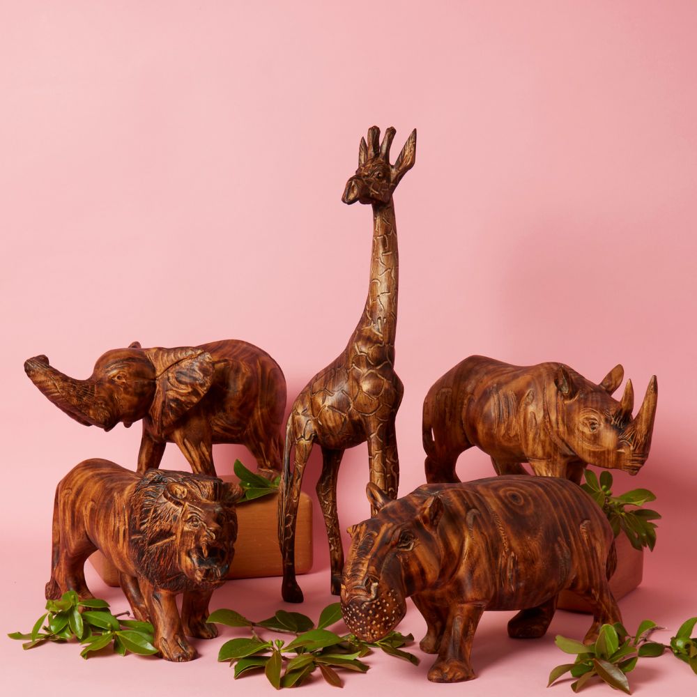Tall Seared Wood Standing Giraffe Sculpture