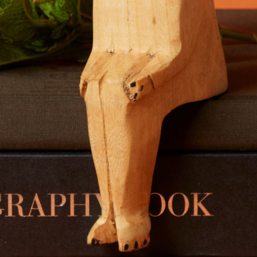Painted Wood Rhino Sitting Sculpture