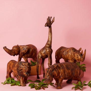 Seared Wood Large Safari Sculptures Set of 5