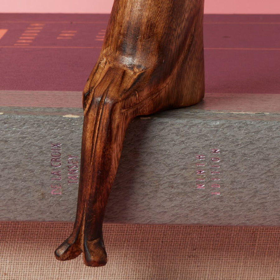 Seared Wood Elephant Sitting Sculpture