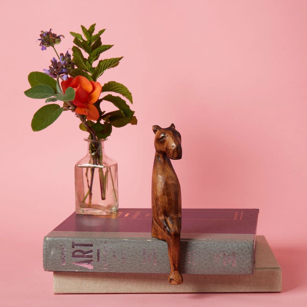Seared Wood Hyena Sitting Sculpture