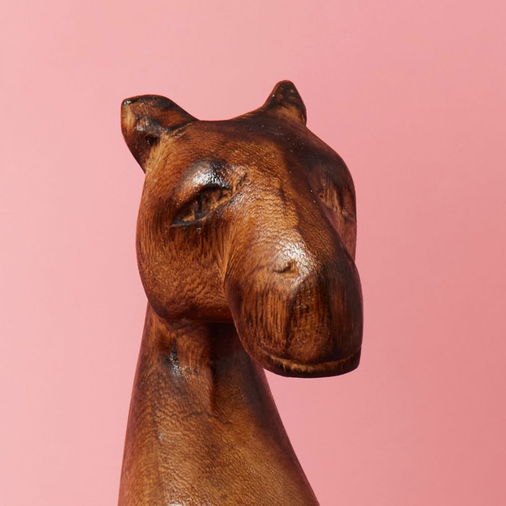 Seared Wood Hyena Sitting Sculpture