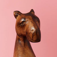 Seared Wood Hyena Sitting Sculpture