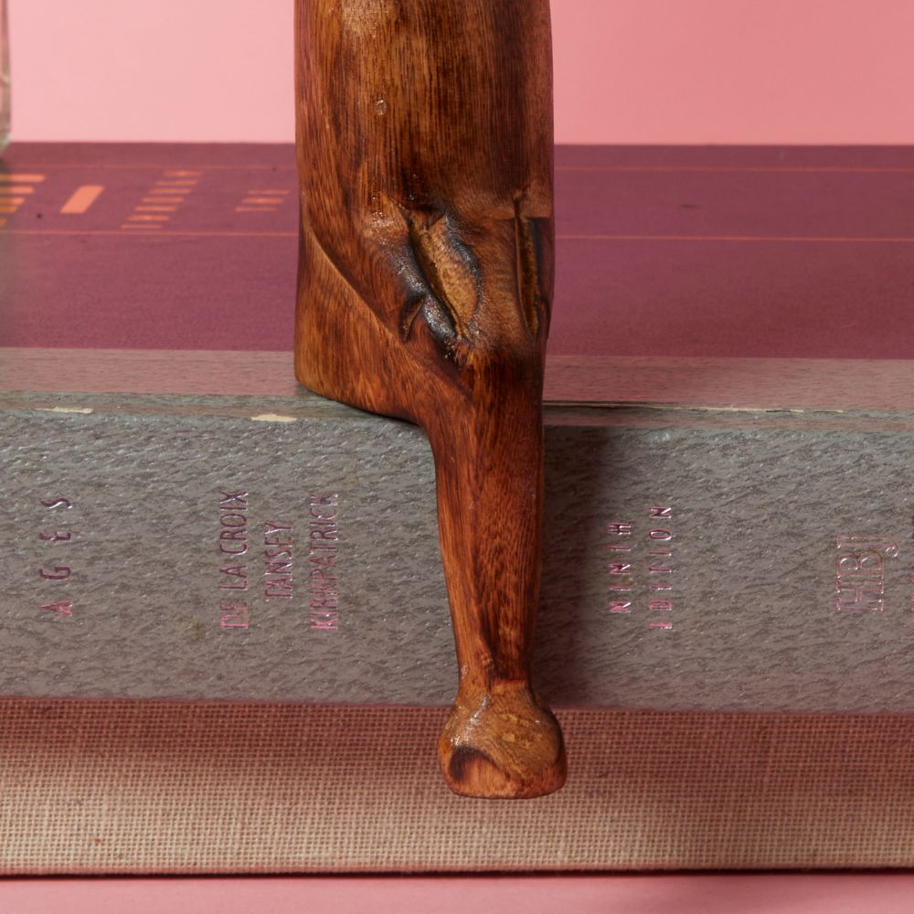 Seared Wood Hyena Sitting Sculpture