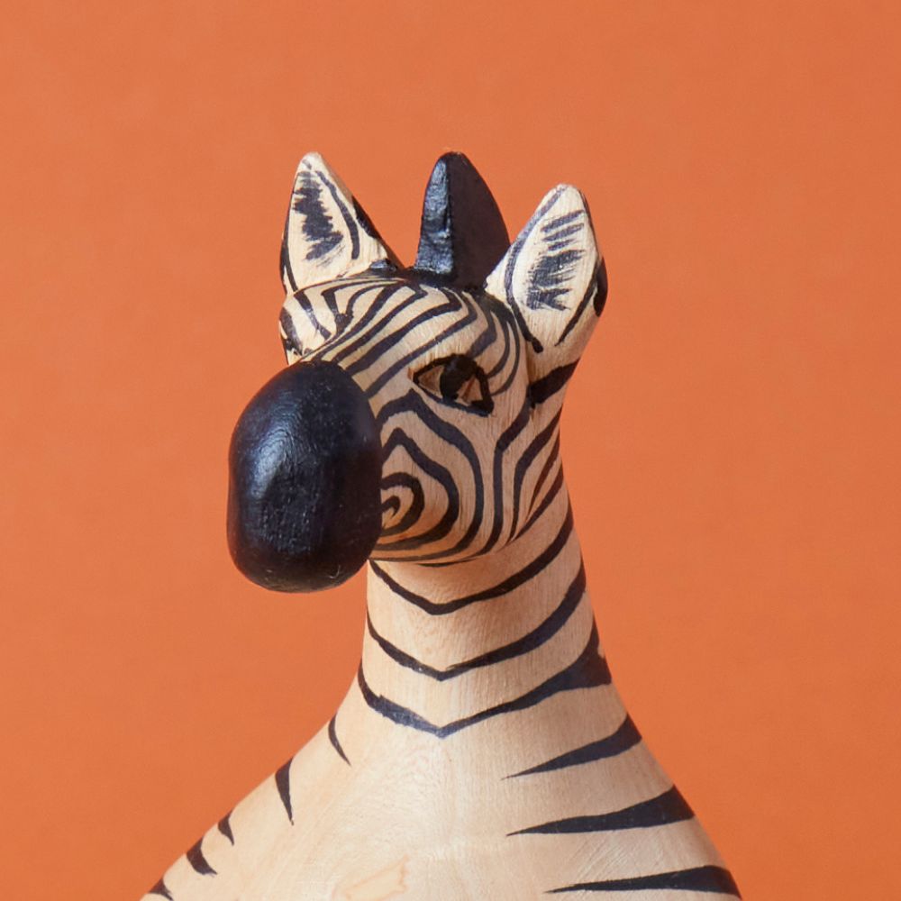 Painted Wood Sitting Plus Size Zebra Sculpture