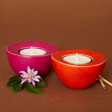 Kisii Stone Pink Orange Tealight Holder Set
