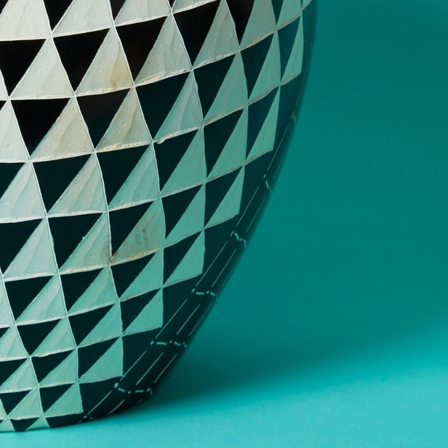 Large Kisii Stone Black White Geometric Succulent Pot