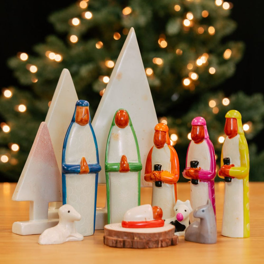 Kisii Stone Colorful Patterns Nativity Set of 9