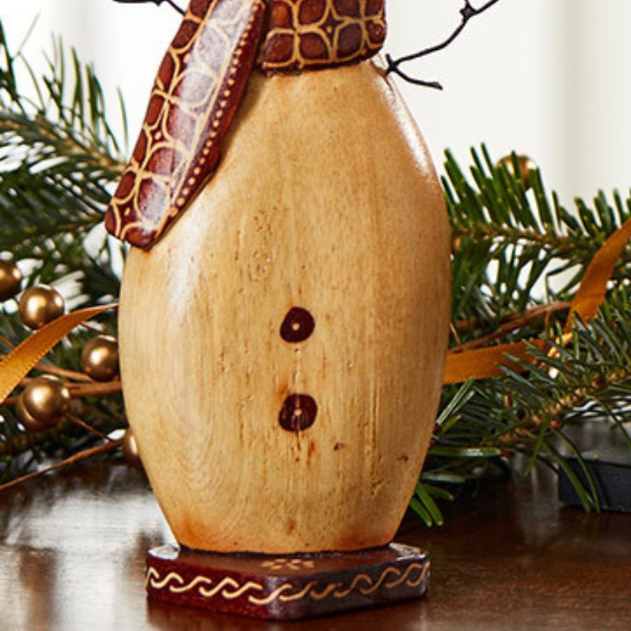 Batik Wood Holiday Snowman Figurine