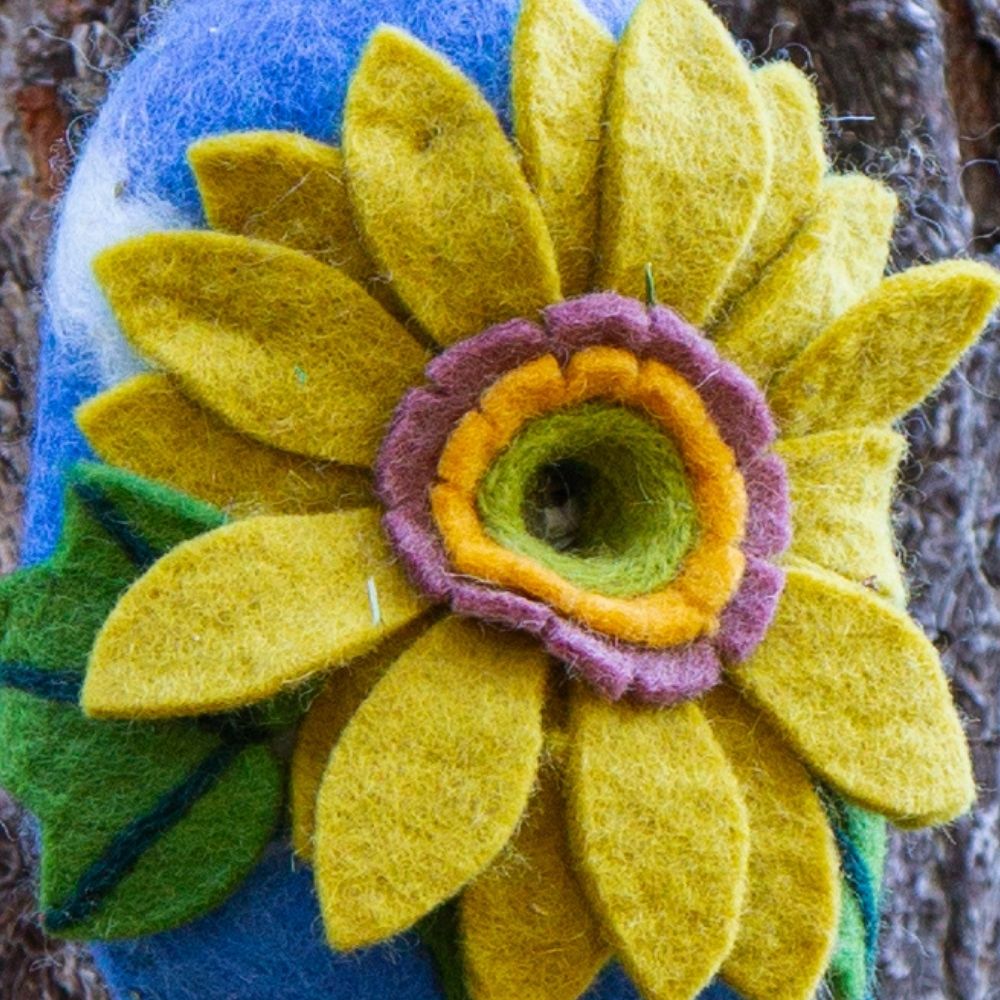 Felt Blue Sunflower Bird House
