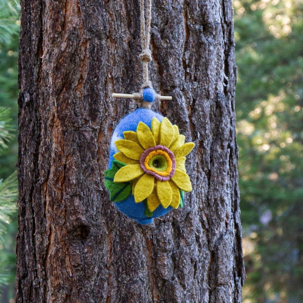 Felt Blue Sunflower Bird House
