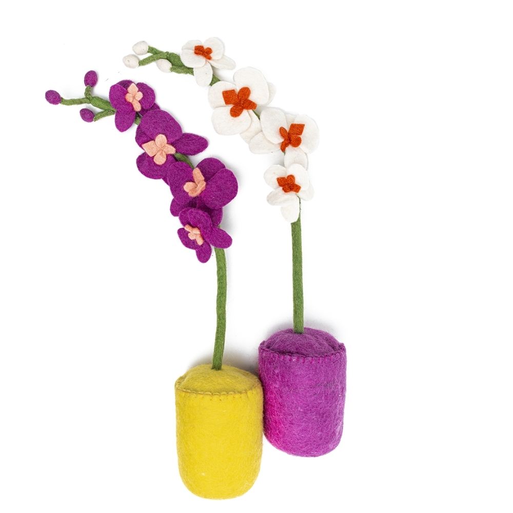 Felt Yellow Pot Pink Orchids
