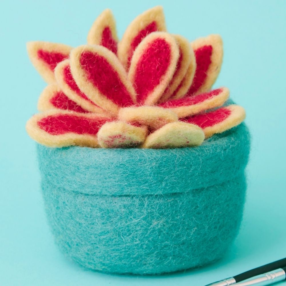 Felt Teal Pot Pink Cactus