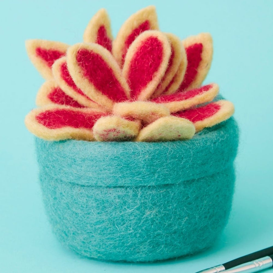 Felt Teal Pot Pink Cactus