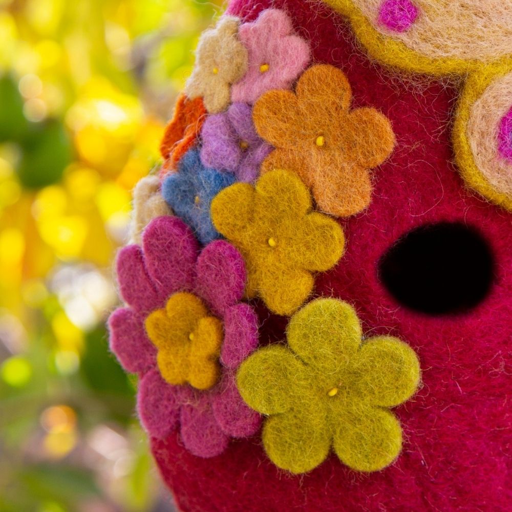 Felt Pink Butterfly Bird House