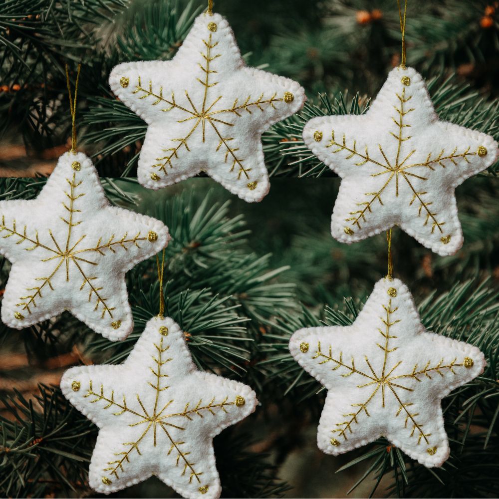 Felt Snow Star Ornament Set of 5