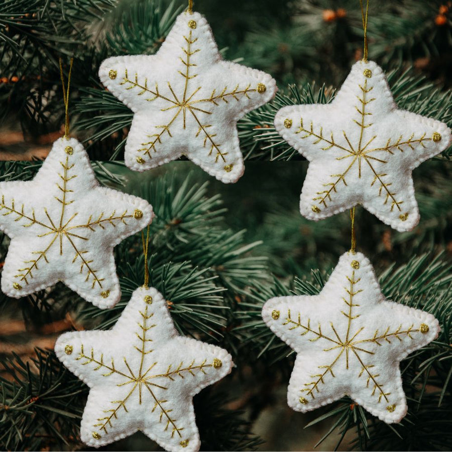Felt Snow Star Ornament Set of 5