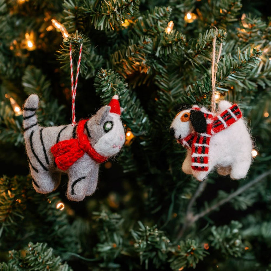 Felt Holiday Cat Dog Ornament Set of 2