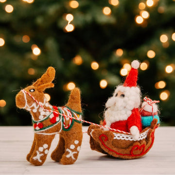 Felt Santa Claus Sledging Holiday Figurine