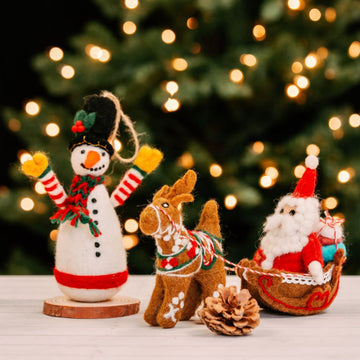 Felt Santa Claus Snowman Holiday Figurine Set
