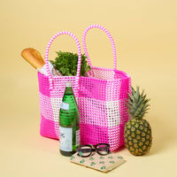 Large Checkered Bright Colors Tote Bag, Beach Bag, Reusable Grocery Bag, Travel Bag, Shopping Bag, Women, Cute, Woven