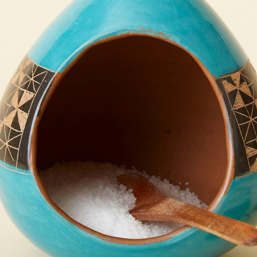 Turquoise Black Geometric Terracotta Salt Cellar