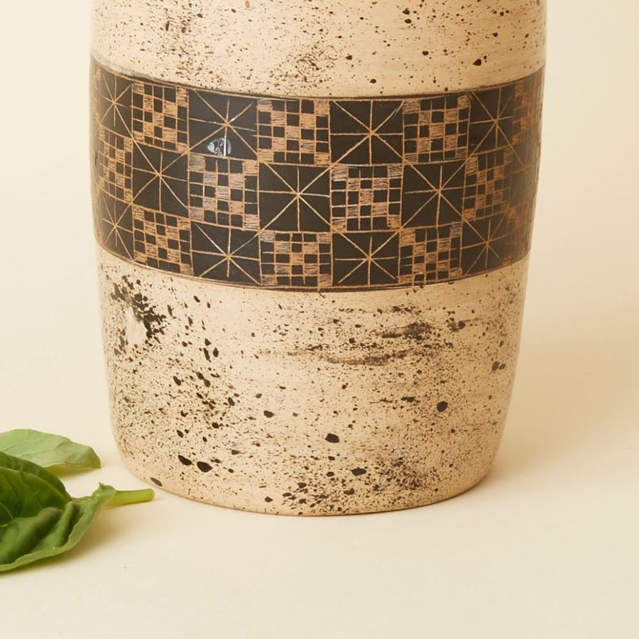 Cream Black Checker Terracotta Utensil Holder
