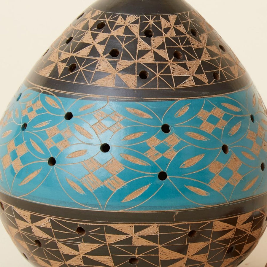 Turquoise Black Mixed Pattern Terracotta Tealight Incense Holder