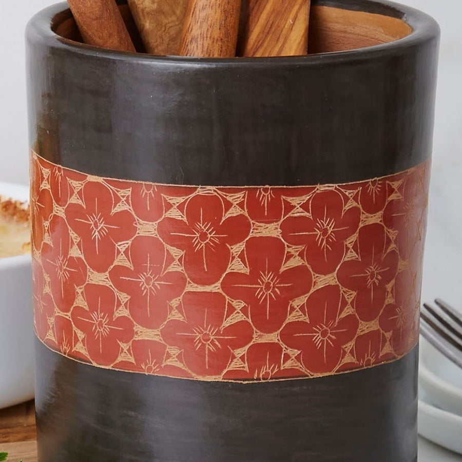 Black Rust Flower Terracotta Utensil Holder