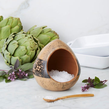 Cream Black Petal Terracotta Salt Cellar