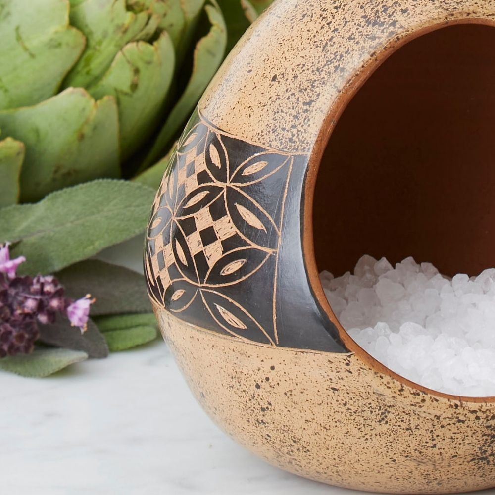 Cream Black Petal Terracotta Salt Cellar