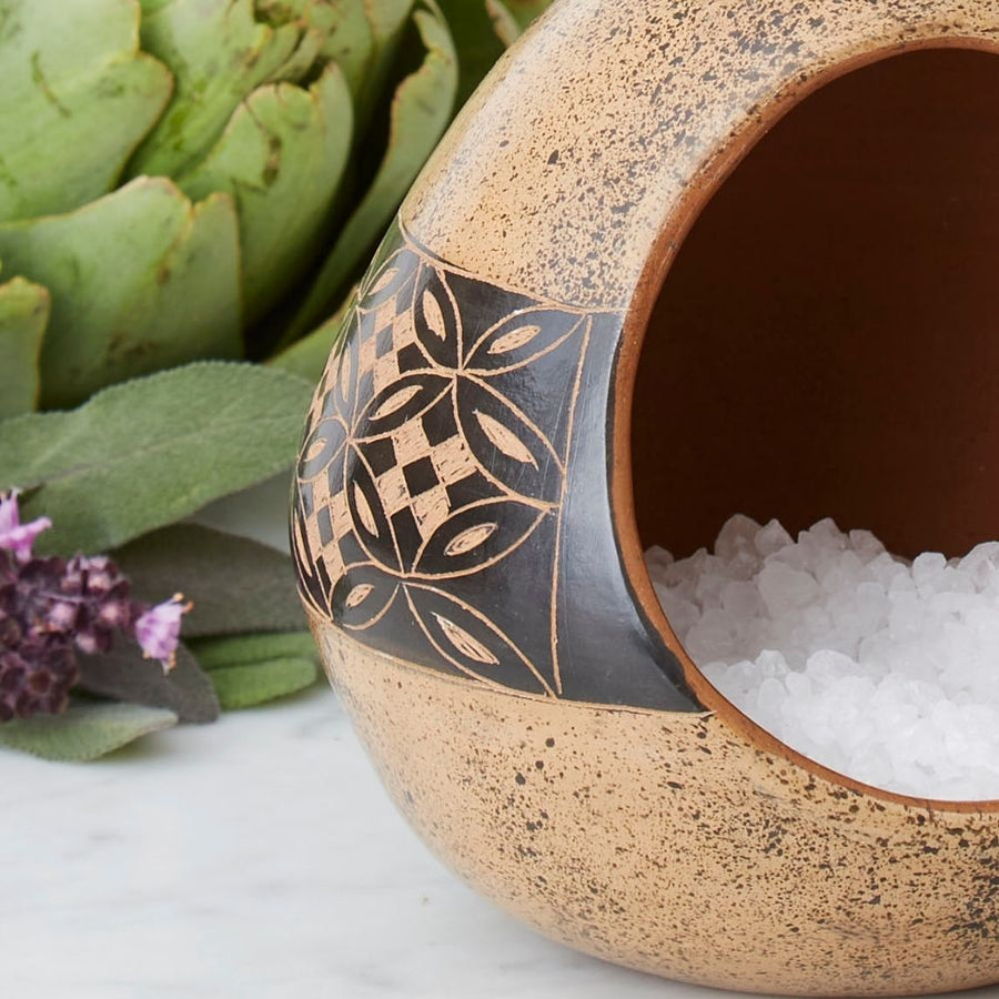 Cream Black Petal Terracotta Salt Cellar