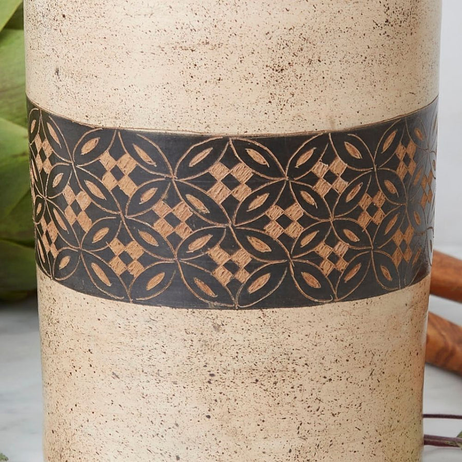 Cream Black Petal Terracotta Utensil Holder Salt Cellar Set