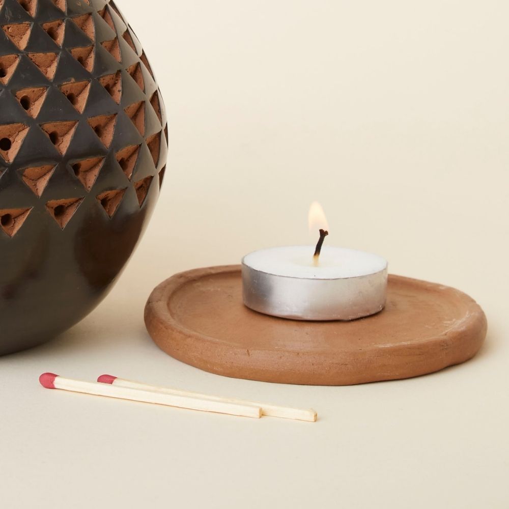 Black Triangle Terracotta Tealight Incense Holder