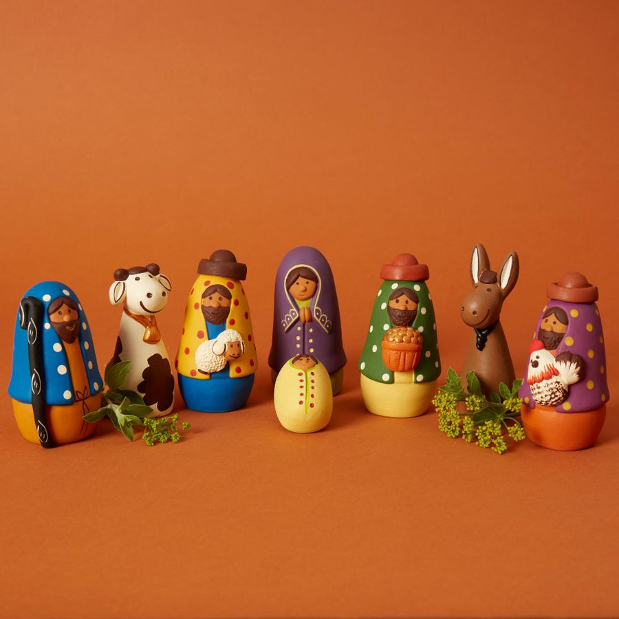 Cute & Colorful Ceramic Tabletop Nativity Set of 8
