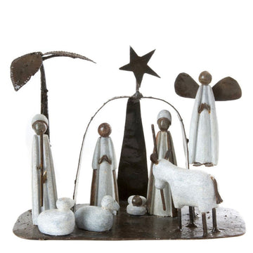 Zimbabwe Shona Stone Metal Arch Nativity Scene Set of 10